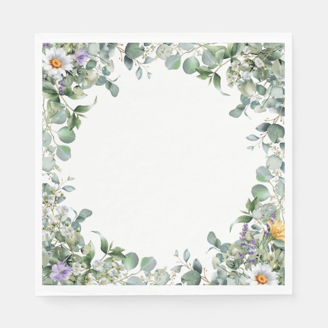 Eucalyptus and Wildflower Elegant Wedding Cocktail Serviette (Vorderseite)