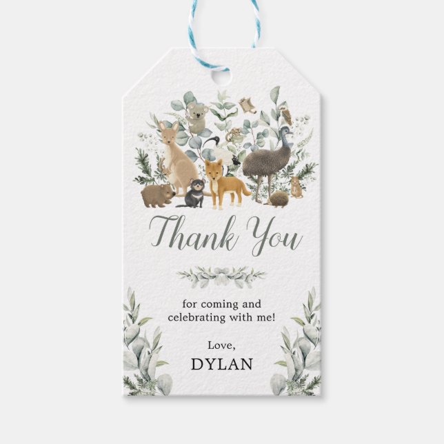 Eucalyptus Australian Animals Birthday Vielen Dank Geschenkanhänger (Vorderseite)