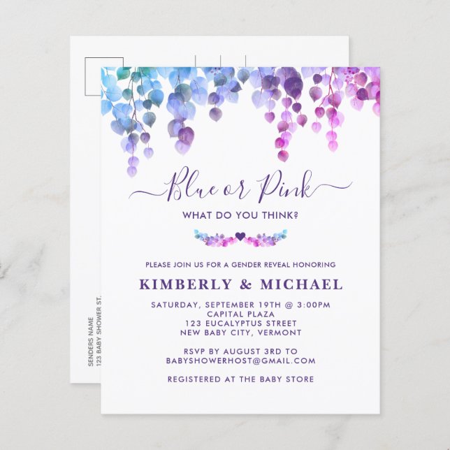 Eucalyptus Baby Gender Reveal Pink Blue (Vorne/Hinten)