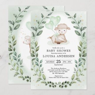 Eucalyptus Baby Schafe Little Lamm Neutrale Dusche Einladung
