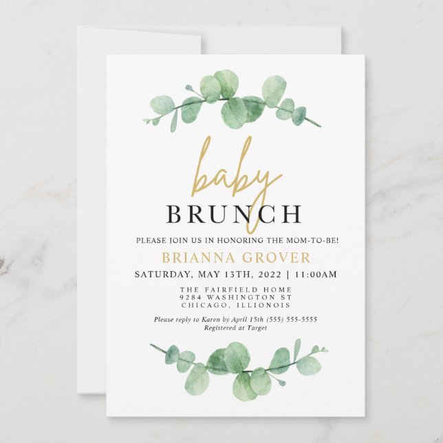 Eucalyptus Baby Shower Brunch Einladung (Vorderseite)