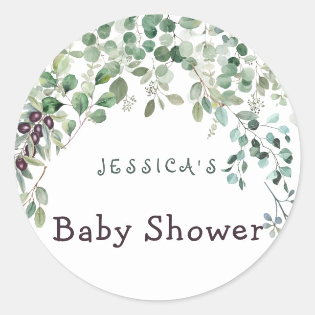 Eucalyptus Baby Shower Classic Round Sticker (Vorderseite)