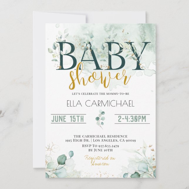 Eucalyptus Baby Shower Einladung (Vorderseite)