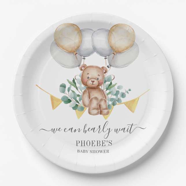 Eucalyptus Baby Showroom Bear & Balloons Pappteller (Vorderseite)