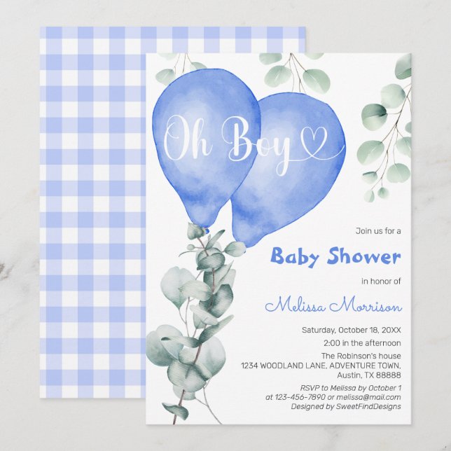 Eucalyptus Balloon Baby Showroom Einladung (Vorne/Hinten)