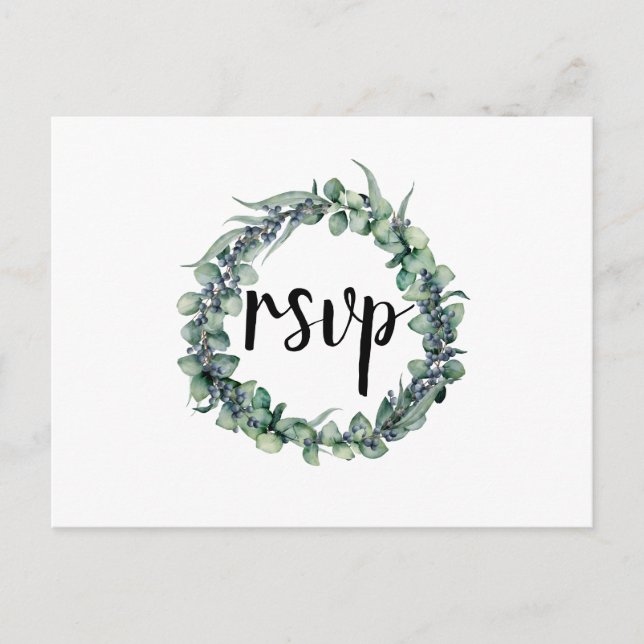 Eucalyptus Berry Wreath Wedding RSVP Postcard Einladungspostkarte (Vorderseite)