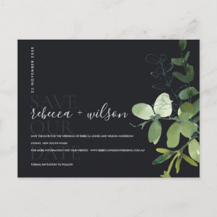 EUCALYPTUS BLACK FOLIAGE WATERCOLOR SAVE THE DATE ANKÜNDIGUNGSPOSTKARTE