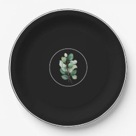  Eucalyptus Black Upscale Wedding Paper Plates Pappteller