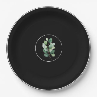  Eucalyptus Black Upscale Wedding Paper Plates Pappteller