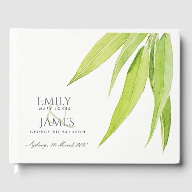 EUCALYPTUS-BLÄTTER WATERCOLOR FOLIAGE MONOGRAMM GÄSTEBUCH (Vorderseite)