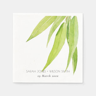 EUCALYPTUS-BLÄTTER WATERCOLOR FOLIAGE MONOGRAMM SERVIETTE