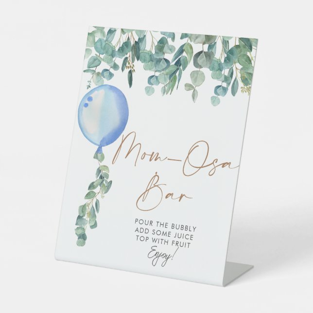 Eucalyptus Blue Balloon Baby Shower Mama-osa Bar Sockelschild (Vorderseite)