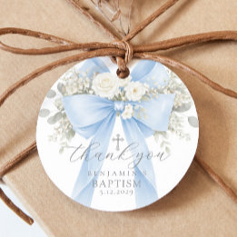 Eucalyptus Blue Bow Baptism Thank you Geschenkanhänger