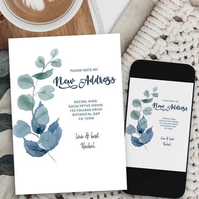 Eucalyptus Blue Green Foliage Moving Ankündigung (simple eucalyptus new address card available printed or as printable digital download)