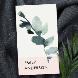 EUCALYPTUS BLUSH PINK FOLIAGE BRANCH WATERCOLOR VISITENKARTE