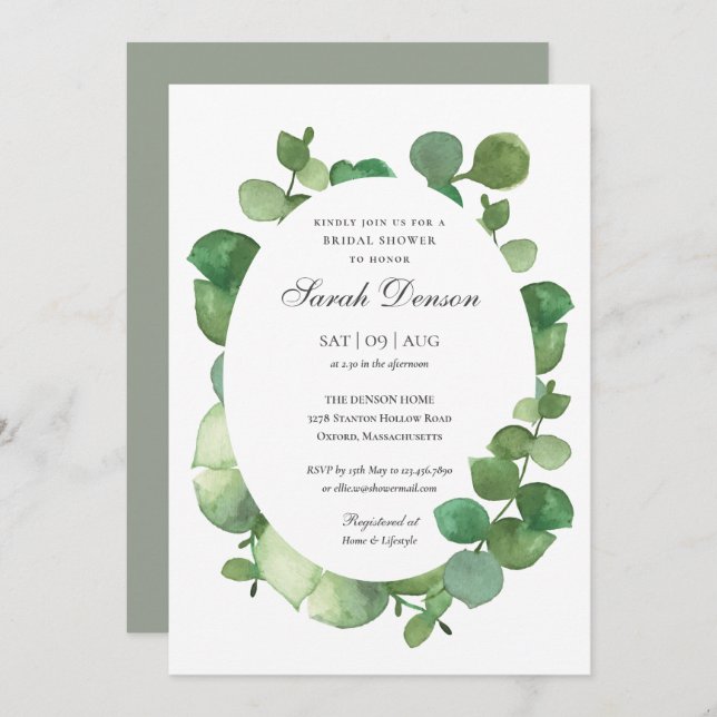 Eucalyptus Boho Greenery Brautparty Einladung (Vorne/Hinten)