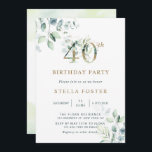 Eucalyptus Botanical 40. Geburtstag Party Einladung<br><div class="desc">Diese Party Einladung aus dem 30. Jahrhundert besticht durch einen malerischen Aquarelleukalyptus und grüne Blätter mit botanischen Goldzahlen.</div>