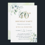 Eucalyptus Botanical 40. Geburtstag Party Einladung<br><div class="desc">Diese Party Einladung aus dem 30. Jahrhundert besticht durch einen malerischen Aquarelleukalyptus und grüne Blätter mit botanischen Goldzahlen.</div>