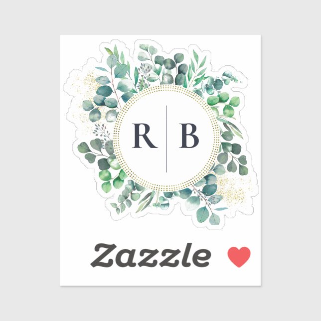 Eucalyptus Botanical Greenery Couple Monogram Aufkleber (Blatt)