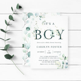 Eucalyptus Botanical Letter Boy Baby Shower Einladung