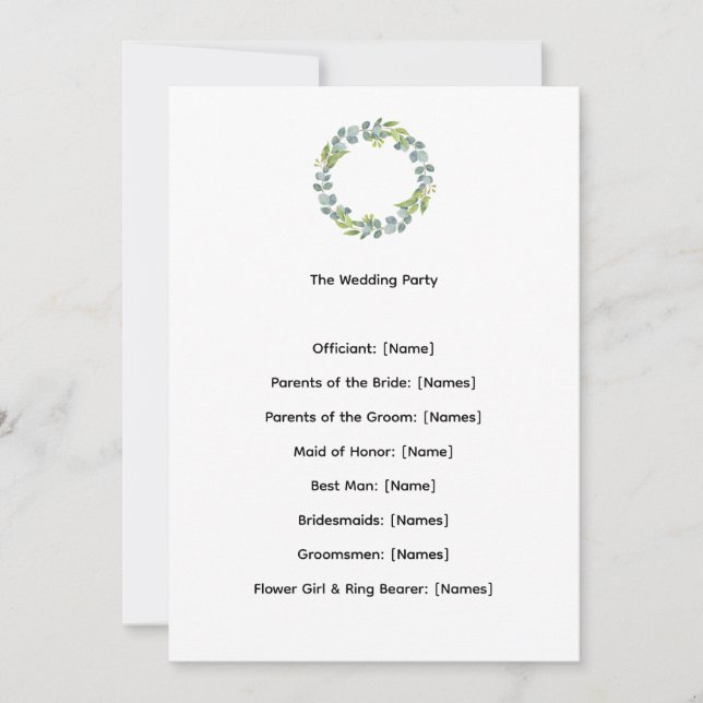Eucalyptus Botanical Wedding Ceremony Program (Vorderseite)