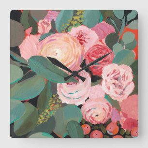 Eucalyptus Bouquet Quadratische Wanduhr