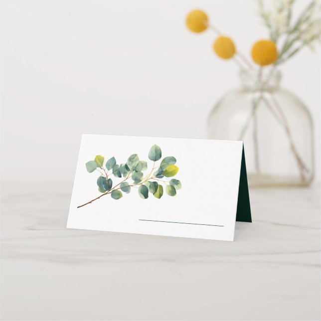 Eucalyptus branch green leaves wedding name platzkarte (Vorderseite)