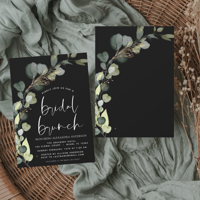 Eucalyptus Bridal Brunch Black Einladung Flyer (Von Creator hochgeladen)
