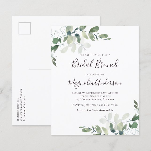 Eucalyptus Bridal Brunch Postcard Einladung (Vorne/Hinten)