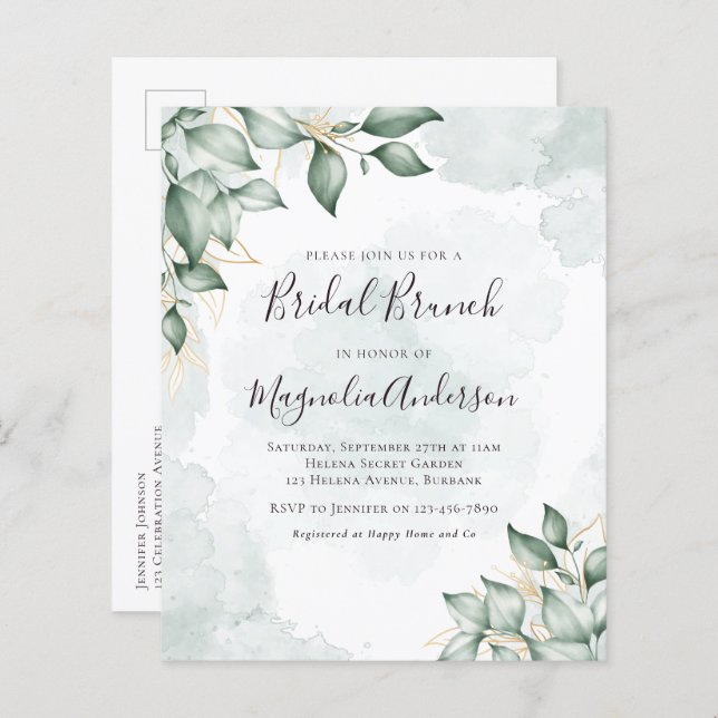 Eucalyptus Bridal Brunch Postcard Einladung (Vorne/Hinten)
