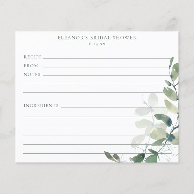 Eucalyptus Bridal Shower Recipe Cards (Vorderseite)