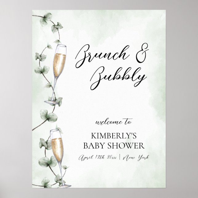 Eucalyptus Brunch Champagne Baby Dusche Willkommen Poster (Vorne)