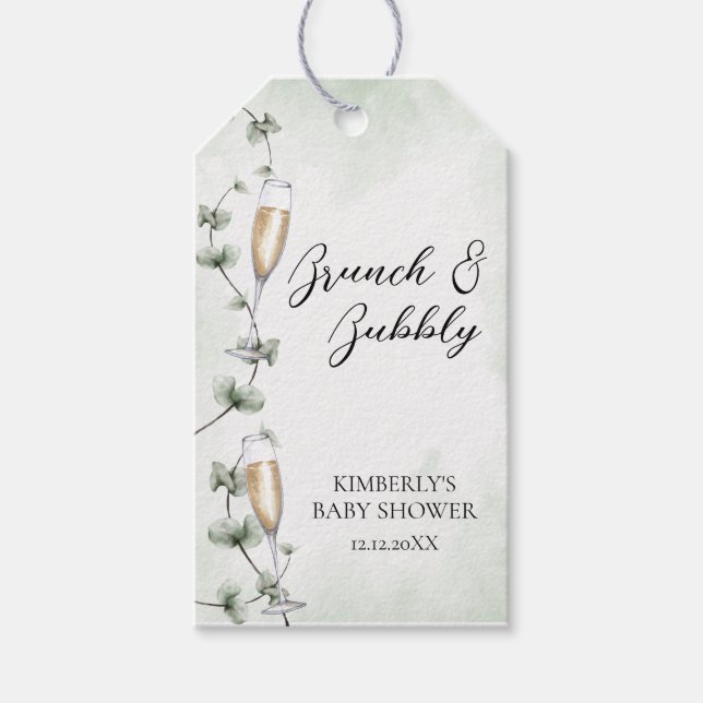 Eucalyptus Brunch Champagne Garden Baby Dusche Geschenkanhänger (Vorderseite)