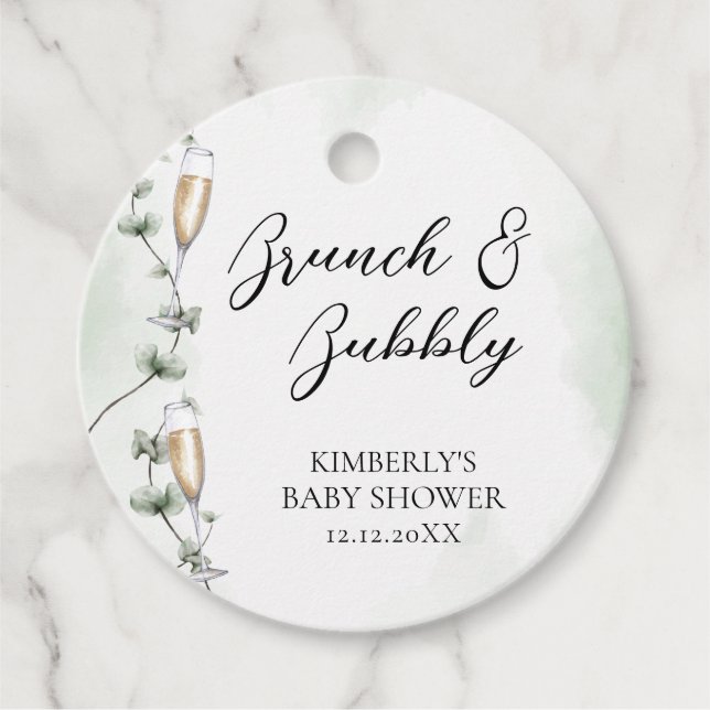 Eucalyptus Brunch Champagne Garden Baby Dusche Geschenkanhänger (Vorderseite)