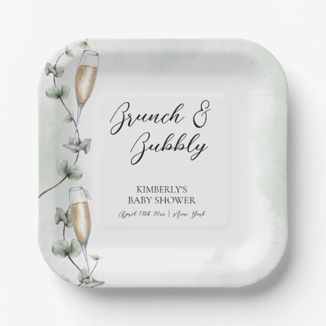 Eucalyptus Brunch Champagne Garden Baby Dusche Pappteller (Vorderseite)