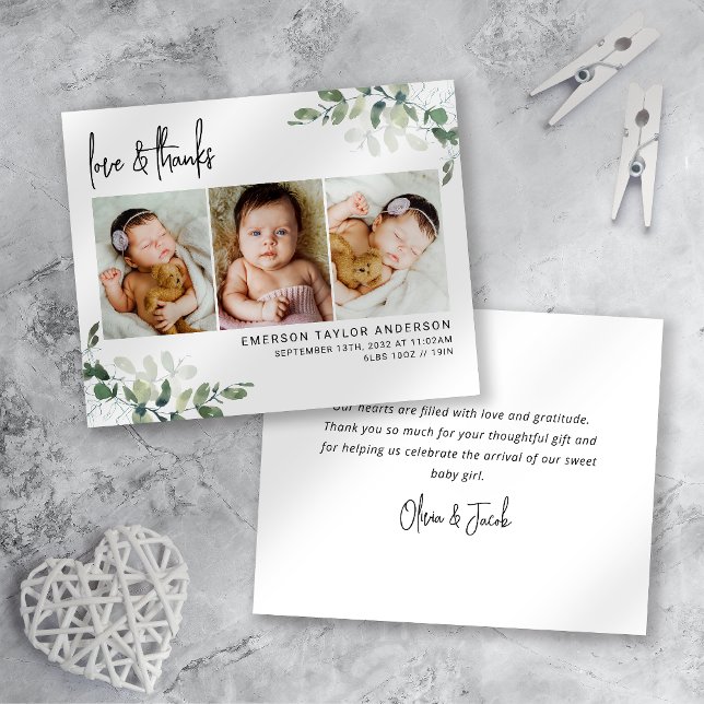 Eucalyptus Calligraphy New Baby Danke Karte (Von Creator hochgeladen)