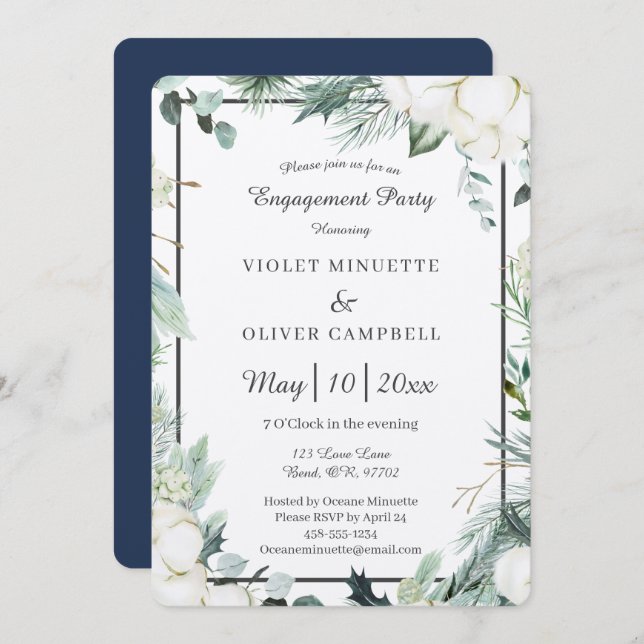 Eucalyptus Cotton | Felt Ecru Engagement Party Einladung (Vorne/Hinten)