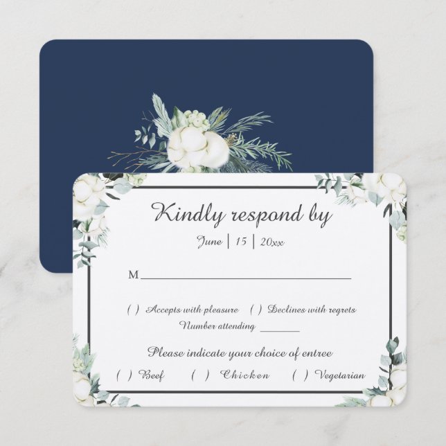 Eucalyptus Cotton | Felt Ecru Wedding RSVP Card Karte (Vorne/Hinten)