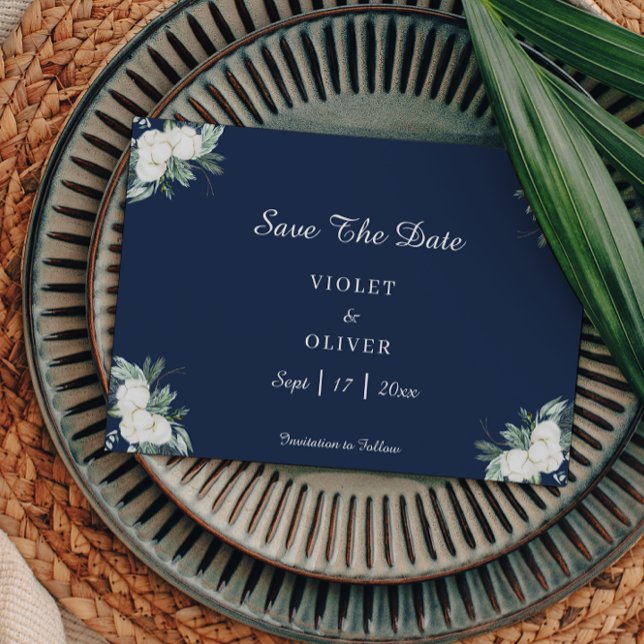 Eucalyptus Cotton | Moderne Hochzeit der Marine Save The Date (Von Creator hochgeladen)