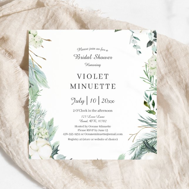 Eucalyptus Cotton | White Modern Bridal Shower Einladung (Von Creator hochgeladen)
