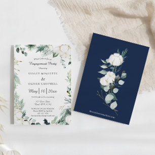 Eucalyptus Cotton   White Modern Engagement Party Einladung