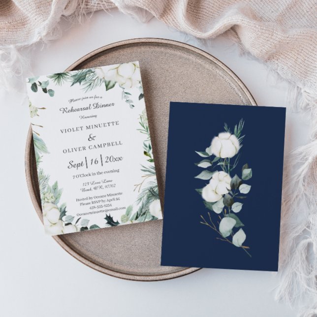 Eucalyptus Cotton | White Modern Probe Dinner Einladung (Von Creator hochgeladen)
