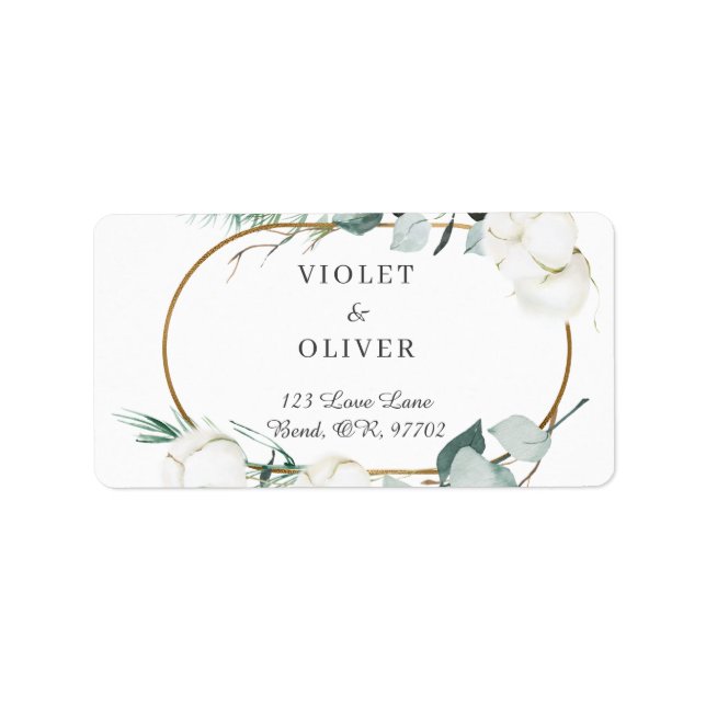 Eucalyptus Cotton | White Modern Wedding Address Adressaufkleber (Vorne)