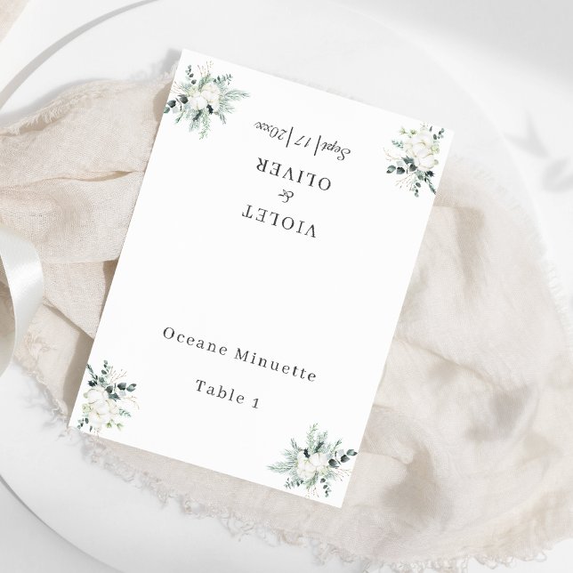 Eucalyptus Cotton | White Modern Wedding Klappbar Tischnummer (Von Creator hochgeladen)