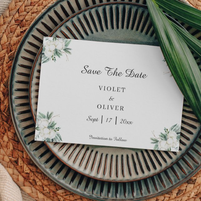 Eucalyptus Cotton | White Modern Wedding Save The Date (Von Creator hochgeladen)