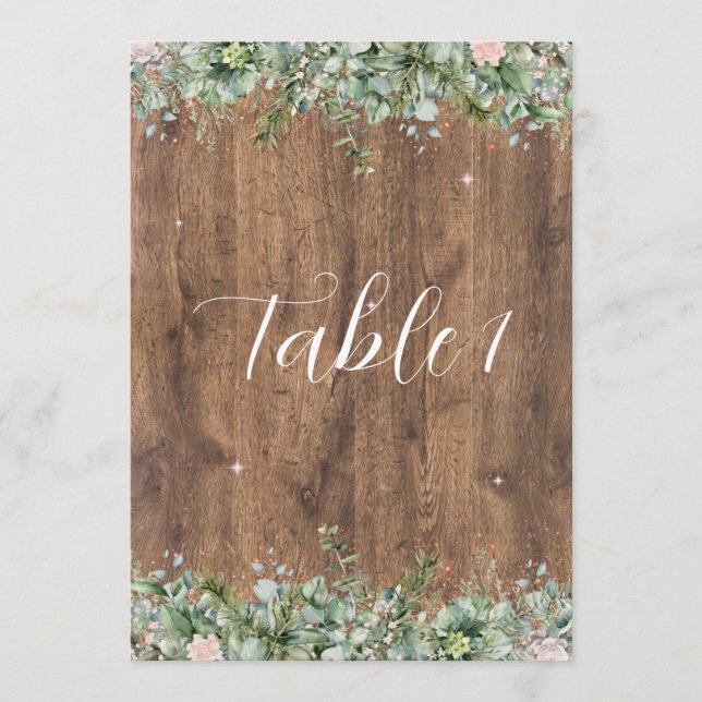 Eucalyptus Dusty Rose Table Numbers | Greenery Einladung (Vorderseite)