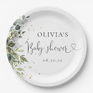 Eucalyptus Floral Greenery Baby Shower Pappteller