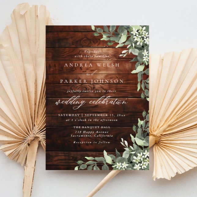 Eucalyptus Floral Greenery Rustic Wood Wedding Einladung (Von Creator hochgeladen)