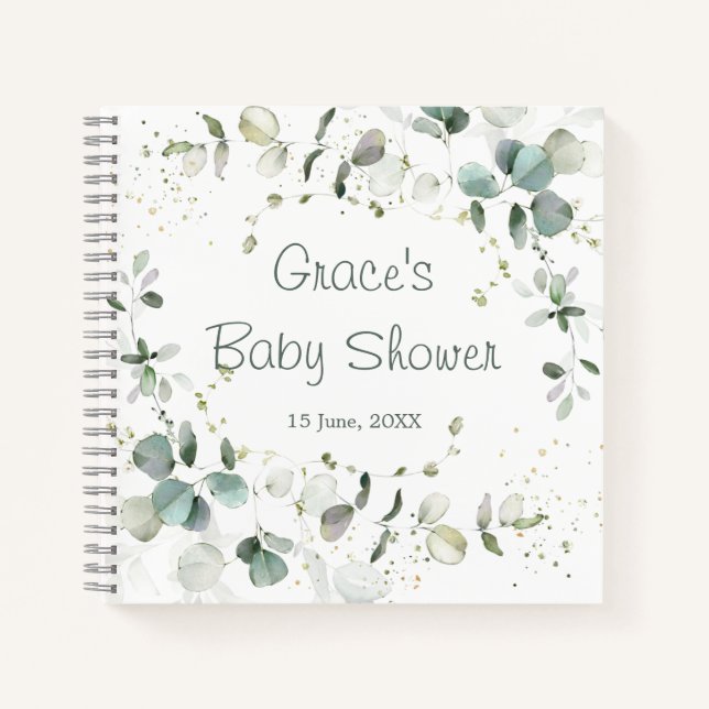 Eucalyptus Foliage Baby Shower Spiral Notebook Notizbuch (Vorderseite)