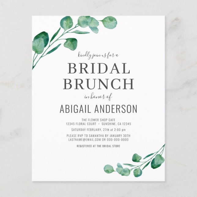 Eucalyptus Foliage Bridal Brunch Einladung Flyer (Vorne)